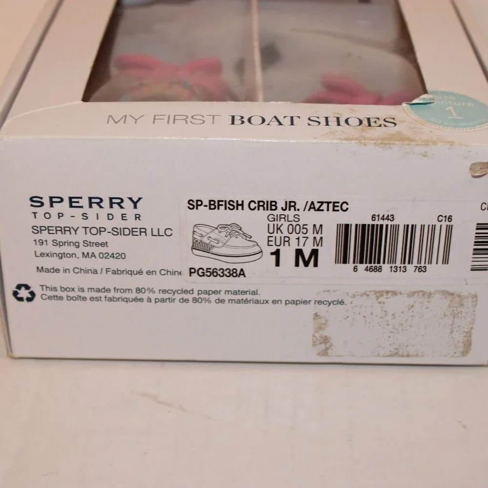 Sperry, Top Sider Boat Shoes, Pink and Tan Size 1, in Original Box